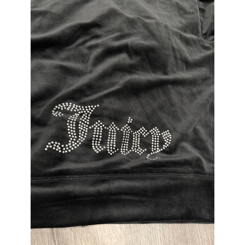 Juicy Couture Liquorice Black Velour Short Sleeve Rhinestone Logo Hoodie L NEW - Picture 3 of 8